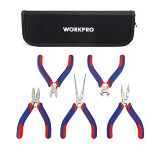 Mini-Zangen-Set, Schmuckzangen, 5-teilig, inkl. Linesman-Zange, Spitzzange, Seitenschneider und Organizer-Tasche aus Kohlenstoffstahl für Handwerker und Heimwerker
