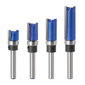 Bündigfräser 4 Stück, Bündigfräser Set mit 6mm Schaft, hochpräzise Fräser für Holz, C3 Carbide, langhaltige Werkzeuge