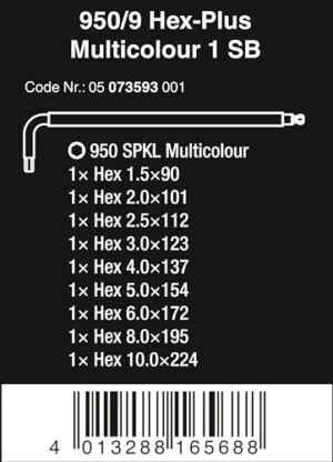 Hex-Plus 1 SB Winkelschlüsselsatz von Wera, Mehrfarbig, metrisch, BlackLaser, 9-teilig
