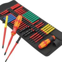 Werkzeugset, Kraftform Handhalter, VDE-isolierte Werkzeuge, Klingen, Abrollschutz, Werkzeugfinder Take it easy, Farbkennzeichnung nach Profilen