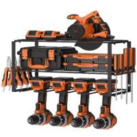 Werkzeugschrank aus Metall mit 4 Steckplätzen für Elektrowerkzeuge, Ladegeräte und Zubehörteile. Ideal für Werkstatt und Garage.