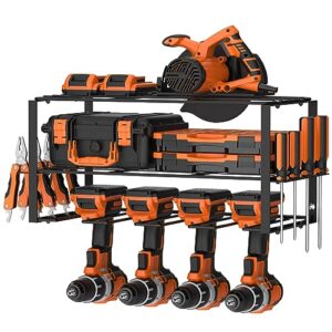 Werkzeugschrank aus Metall mit 4 Steckplätzen für Elektrowerkzeuge, Ladegeräte und Zubehörteile. Ideal für Werkstatt und Garage.