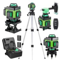 Kreuzlinienlaser mit Stativ für Verlegung Bodenfliesen, Installation Trennwänden Kreuzlinienlaser Grün kit, hohe Qualität und Leistung, 2 horizontale und 2 vertikale 360°-Linien, genaue Nivellierungsabdeckung