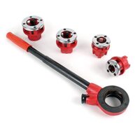 Wiltec Gewindeschneider Set 7-tlg. mit Schneidkluppe aus Stahl, Rohrschneider mit 4 Schneidköpfen, Schneideisen mit Ratschenverlängerung und Koffer. Werkzeugset für Sanitär- und Heizungsinstallationen.