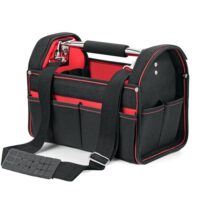 Werkzeugtasche mit verstellbarem Schultergurt und Tragegriff, ideal für Werkzeuge und Hilfsmittel auf der Baustelle oder im Haushalt.