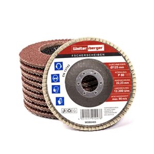 Woltersberger Fächerscheiben Ø 125mm Korn 60, braun für Metall und Holz, Korund Winkelschleifer Schleifmop Lamellenscheiben Schleifscheiben