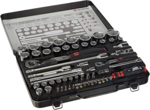 Würth Zebra Steckschlüsselsatz 1/4 + 1/2 Zoll Knarrenkasten 59 tlg. - Silber, Schwarz, Rot