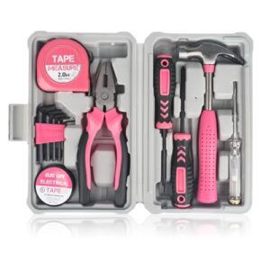 12-teiliges rosa Werkzeugset für DIY-Projekte ums Haus und Büro, inklusive kleiner Werkzeuge für Damen, Starter-Basic-Damen-DIY-Werkzeuge für Zuhause und Büro