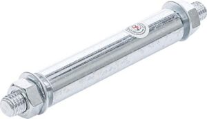 Achsendurchmesser 20 mm, Gesamtbreite des Achsenzylinders 150 mm, Spiel zwischen Achsenhalterungen 100 mm, Radbreite max. 120 mm, Verschraubt mit 2 Sechskantmuttern, SW 19 mm mit Unterlegscheibe