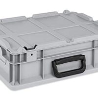 Portabler Klappkoffer mit robustem Aufbau, komfortablem Koffergriff und abnehmbarem Klappdeckel für den Transport von Werkzeugen oder Materialien, Maße 400x300x135mm, Volumen 65L, Gewicht 3090g