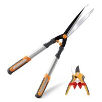 Professionelle Heckenschere 60cm mit gehärteten Stahlklingen und antihaftbeschichtetem Oberflächenausdruck für Form- und Rückschnitt von Hecken, leicht zu bedienen und mit Softgrip-Funktion