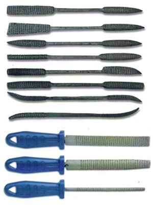 Artdee Raspelset mit 11 verschiedenen Werkzeugen für die Bearbeitung von Speckstein, Ton und Gips. Inklusive grober und feiner Raspeln sowie Feilenklingen.