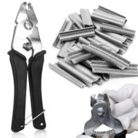 BAIFULAI Wurstclipper Zange, Ringzange mit 1200 Clips, M-Nagelringzange aus Edelstahl, Hog Ring Pliers, Wurstclipper Zange, Befestigungszange für Zaunbefestigung, Polstermontage, Tierkäfige (Schwarz)