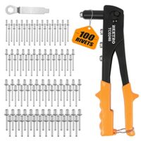 Beetro-Nietenzange-Set mit 100 Metallnieten und 4 Mundstücken, professionelles Werkzeug für Metall, Kunststoff und Leder