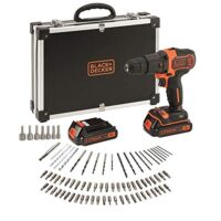 Black + Decker Akkubohrmaschine 80-teiliges Set, 1 W, 18 V, mit Zwei-Gang-Getriebe und 80 Bohrern für Heimwerker und Handwerker