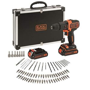 Black + Decker Akkubohrmaschine 80-teiliges Set, 1 W, 18 V, mit Zwei-Gang-Getriebe und 80 Bohrern für Heimwerker und Handwerker