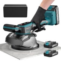 Blayram Kabelloses Fliesenvibrationswerkzeug, Fliesenrüttler und Nivelliergerät mit 2 Batterien und 8 Geschwindigkeiten einstellbarer Saugnapf mit Digitalanzeige für Fliesen, Böden, Wände und dickes Glas