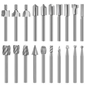 20 PCS Bohrer Set, HSS hohe Härte Rotary Holzschnitzerei Fräser Set mit 1/8" (3mm) Schaft, Router Bits DIY Gravur Werkzeuge für Holzbearbeitung Bohren Trimmen (geeignet für Rotary Tool)