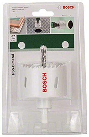 Bosch DIY Lochsäge mit HSS-Bimetall, Durchmesser 67 mm. Effektives Werkzeug für Heimwerker und Handwerker zum Bohren in verschiedenen Materialien wie Aluminium, Metalle, Buntmetalle, Kunststoffen, Acrylglas, Holz und Gipskarton.
