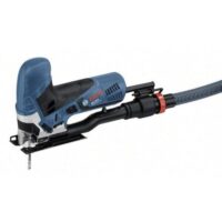 Bosch Professional Stichsäge GST 90 E mit Sägeblatt, Absaug-Set und Handwerkoffer für Holzbearbeitung und Schnitttiefe in Holz, Aluminium und unlegiertem Stahl.