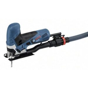 Bosch Professional Stichsäge GST 90 E mit Sägeblatt, Absaug-Set und Handwerkoffer für Holzbearbeitung und Schnitttiefe in Holz, Aluminium und unlegiertem Stahl.