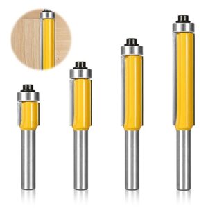 Holzbearbeitungs Schneidwerkzeug Bündigfräser Set, 4 Stück Kugellager Oben mit Ent Bündigfräser, 8mm Schaft und Kanten Kopierfräser für Holzverarbeitung