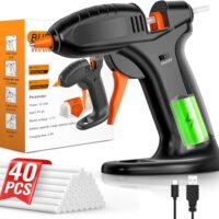 BURNNOVE Heißklebepistole Akku mit 3000mAh Akku, USB-C Aufladung und 40 Stk Klebestifte, ideal für DIY, Basteln und Reparatur