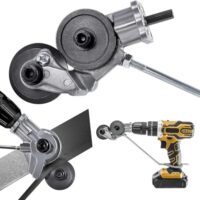 Elektrischer Bohrplattenschneider mit Metallknabber-Aufsatz und Adapter für Akkuschrauber zum Schneiden von Stahl, Kupfer, Aluminium, Eisen, Weißblech, Pappe und dünnen Platten.