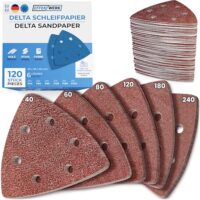 Deltasschleifer Schleifpapier Set mit 120 Stück Dreieckschleifen, hochwertige Aluminiumoxid-Schicht, verschiedene Körnungen P40-P240