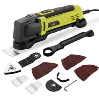 Multifunktionswerkzeug mit 6 variablen Geschwindigkeiten, 0-23000 U/min und 300W für verschiedene Materialien wie Holz, Kunststoff, Metall, Gips und Keramikfliese.