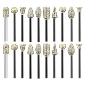Professionelles Diamantfräser Set für Steinschnitzerei, Schmuckherstellung und Feinmechanik - 20 Stück Diamant Fräser Set mit 1/8'' Schaft für Schnitzen Polieren Bohren