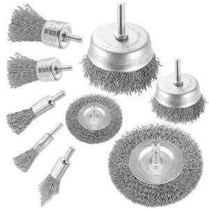 Drahtbürstenset 9-teilig für Bohrmaschine Stahldraht, Akkuschrauber mit 1/4-Zoll-Schaftbürste - Drahtbürstenrad, Topfbürste und Rohrbürsten-Set zum Reinigen von Rost, Entfernen von Farbe und Holz