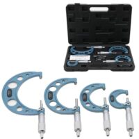 Mikrometer-Set mit vier hochpräzisen Größen für Messungen von 0-25 mm, 25-50 mm, 50-75 mm und 75-100 mm. Bühlmessschrauben zum Außendurchmesser messen hochpräzise Produkte und Präzisionsteile.