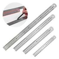 Edelstahl-Lineal 4er Set, Stahllineal, Metalllineal mit Doppelseiten Skala Kante, Messwerkzeug Metall für Schulen, Büros und Gebäude