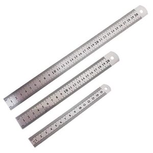 Edelstahl Lineal Set mit 3 Metalllinealen, Doppelseitenskala und präzisen Messungen für Engineering, Lehre, Zeichnungen, Büro und Schule.