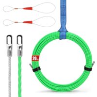 EFUTURETIME Einziehspirale 20M Kabeleinziehhilfe Glasfaser, 4.5mm Zugdraht Polyester für Leerrohre, Einzugsband mit 2 Führungsfedern und 3 Verzurr-Gurten zur Kabelverlegung