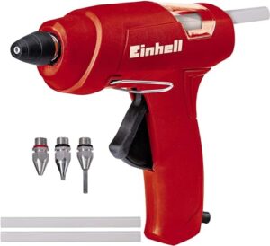 Einhell Heißklebepistole TC-GG 30 mit mechanischem Vorschub, Sichtfenster und Aufstellbügel - inklusive Standard-, Flach- und Verlängerungsdüse sowie drei Klebestiften