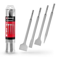 Einhell 4-tlg. SDS Plus Meißel-Set, 250 mm - Spitzmeißel, Flachmeißel, Spatmeißel und Fliesenmeißel aus langlebigem 40Cr Stahl für Abbruch- und Renovierungsarbeiten