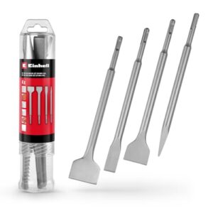 Einhell 4-tlg. SDS Plus Meißel-Set, 250 mm - Spitzmeißel, Flachmeißel, Spatmeißel und Fliesenmeißel aus langlebigem 40Cr Stahl für Abbruch- und Renovierungsarbeiten