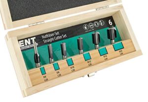 Hartmetall Grundschneide zum Einbohren Z2+1 - Ø 6-8-10-12-16-20 - Schaft Ø 8 mm, 6-teiliges Set für Holzfräsen mit Hartmetall-Schneiden und Anti-Haft-Beschichtung