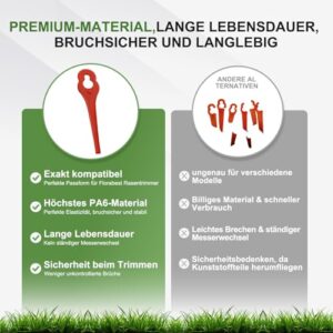 Ersatzmessern für Florabest Rasentrimmer, 100 Stück Kompatibel mit FRTA 20A1 FAT18B2 FAT18B3, Kunststoffmesser für Akku Rasentrimmer