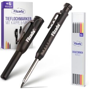 Tieflochmarker mit 6 Extraminen in 3 Farben für Baustellen, Zimmermannsbleistifte mit Köcher/Kappe, Bohrlochmarker, Bleistift, Markierstift, Tieflochmarker Bleistift, Markierstifte
