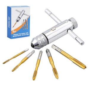 Gewindebohrer Set aus HSS mit Titan-Beschichtung, 5 Stück M3-M8, ideal für Holz, Kunststoff und Aluminium