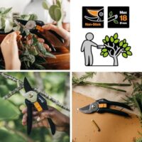 Fiskars Bypass-Gartenschere für frische Äste und Zweige, Antihaftbeschichtet, Stahl-Klingen/FiberComp-Griffe, Schwarz/Orange, Solid, P121