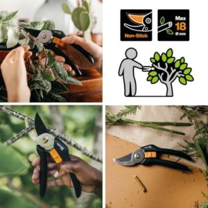 Fiskars Bypass-Gartenschere für frische Äste und Zweige, Antihaftbeschichtet, Stahl-Klingen/FiberComp-Griffe, Schwarz/Orange, Solid, P121
