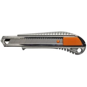 Fiskars Profi-Cuttermesser aus Metall, 18 mm, Orange/Metall, sicherer Schnitt ohne Verletzungsgefahr, robuste Konstruktion und automatisches Klingenblockiersystem
