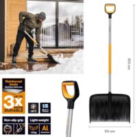 Fiskars Schneeräumer für große Schneemengen, X-series, Länge: 153,5 cm, Aluminium/Polymer, Schwarz/Orange/Grau