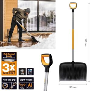Fiskars Schneeräumer für große Schneemengen, X-series, Länge: 153,5 cm, Aluminium/Polymer, Schwarz/Orange/Grau