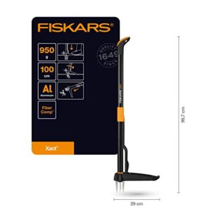 Fiskars Xact Unkrautstecher, Länge 1 m, Rostfreie Stahl-Arme/Kunststoff-Griff, Schwarz/Orange, Kartoneinzelverpackung