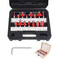 Flintronic Fräser-Set, 6.35MM Fräsen Werkzeug Set mit 15 teils Holzkoffer für professionelle Holzbearbeitung